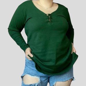 Emerald green lace up crew neck